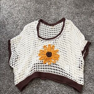 POL Cream and Brown Off-the-Shoulder Sweater